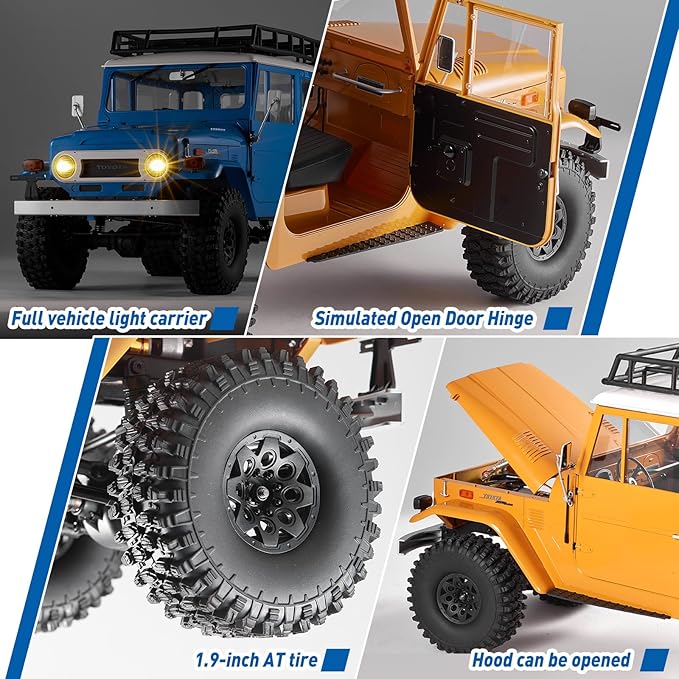 EAZYRC X FMS 1/10 Toyota Land Cruiser FJ40 RS with Licensed RC Truck Blue All Terrain Waterproof 4WD 35T 550 Motor RC Crawler for Adult2.4Ghz Remote Control No Battery