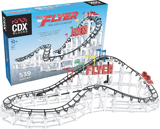 CDX Blocks: Flyer - 539 Pieces Building Brick Set Gravity Powered Roller Coaster Model Promotes STEM Learning