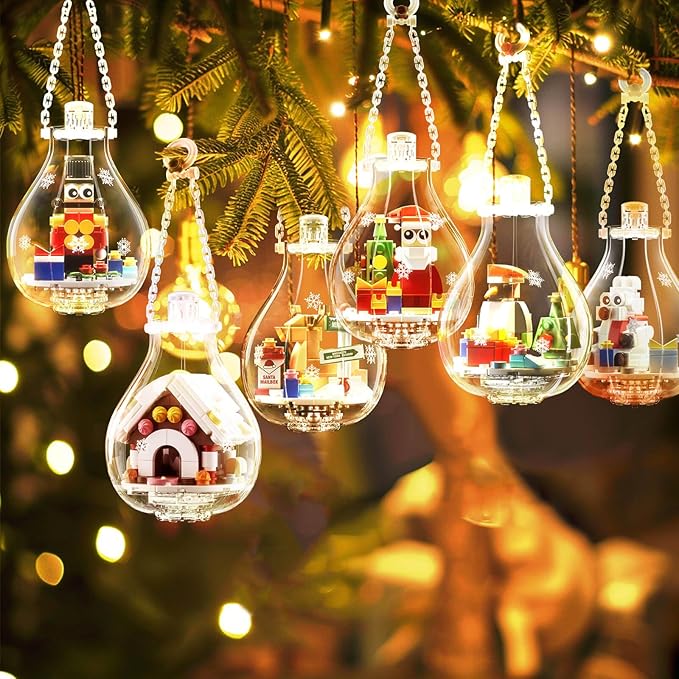 Christmas Ornaments 2025 Building Set Ornament for Christmas Tree with Light Xmas and Thanksgiving Holiday for Gifts Gingerbread Houses Santa Reindeer Polar Bears Soldiers and Penguin (647 Pcs)