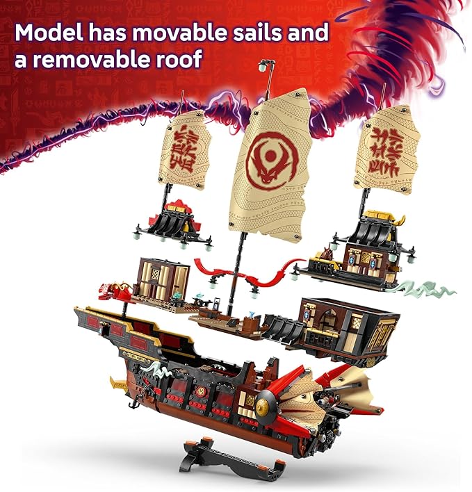 LEGO NINJAGO The Temple Bounty Building Toy - Multi-Level Boat W/6 Ninja Toy Minifigures for Kids Ages 14+ - Model Building Kit with Display Stand - Dragons Rising Gift for Teen Boys &amp Girls - 71