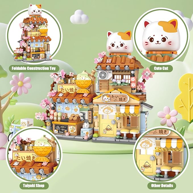 Japanese Street View Taiyaki Shop Mini Building Blocks for Girls 6-12 MOC Creative Building Toys Cute Panda Building Set Simulation Architecture Construction Toy Gift Idea for Kids Adults (923 PCS)