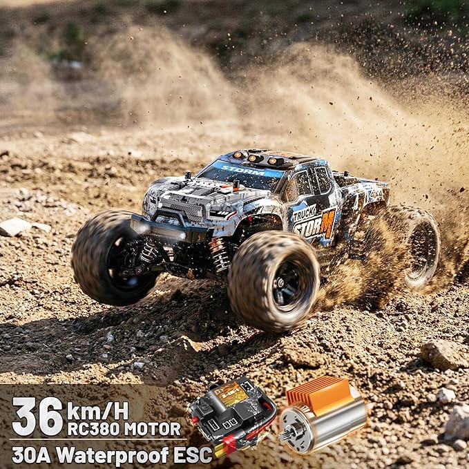 RC Cars 1:18 4x4 High Speed Monster Truck for Kids and Adults 36 km/h Off Road Remote Control Vehicle Waterproof RC Truck with Metal Drivetrain &amp Metal CVD 2 Batteries All Terrain RC Toys Gift