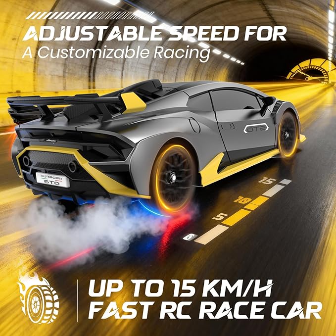 Lamborghini Remote Control Car 1:18 Scale Officially Licensed Lamboghini Toy Car Cool RC Cars Toys for 4 5 6 7 8 9 10 11 12 Year Old Boys Kids Adults Gifts 15km/h Fast RC Drift Car (Grey)