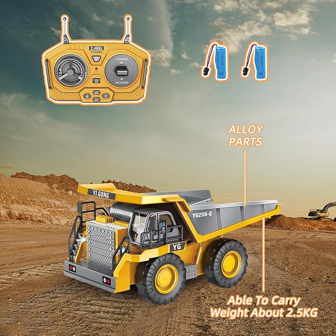 Remote Control Dump Truck - RC Dump Truck Toys with Lights and Sounds 1/24-7 Channel Construction Vehicle Toys for Kids Boys Age 6-8