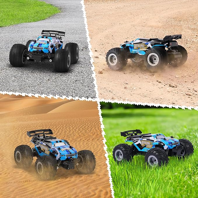 Remote Control Car Remote Control Truck 2.4Ghz All Terrain Off-Road Monster Truck 20 KM/H Rc Cars with LED Bodylight and 2 Rechargeable Batteries Toys for Boys
