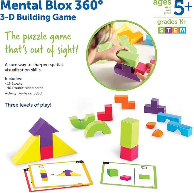Learning Resources Mental Blox 360 Degree 3-D Building Game - 55 Pieces Ages 5+ Educational Board Games Mental Puzzles for Kids Brain Teaser Games