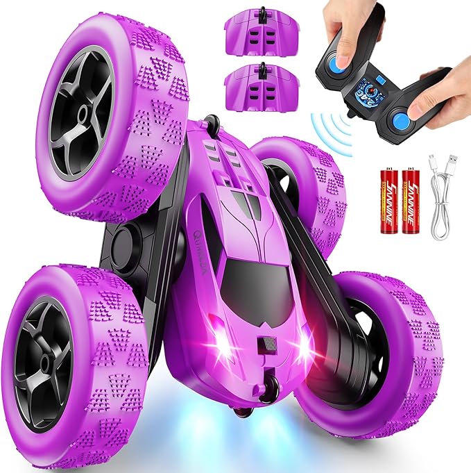 RC Cars Purple Remote Control Car for Girls 2.4 GHZ Double Sided RC Stunt Car 360° Rotating Remote Control Crawler with Headlights Car Toys for 6 7 8 9 10 11 12 Girls Birthday Gift