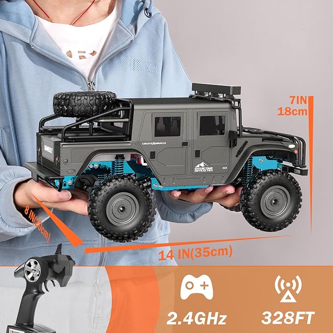 SIMREX 1:12 Scale All-Terrain Remote Control Car 4WD RC Cars with 2.4 GHz RC Climbing Truck IPX4 Waterproof Off-Road Vehicle with Two Rechargeable Batteries for Kids Teens Adults
