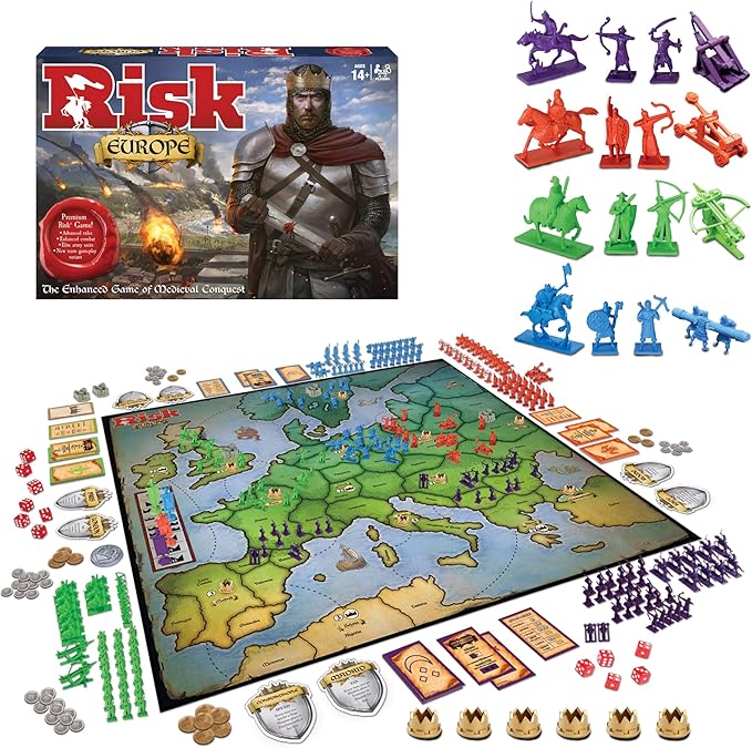 Risk Europe by Winning Moves Games USA a Medieval Conquest of Europe Complete with Siege Weapons Archers and Much More for 2 to 4 Players Ages 14+ (1232)