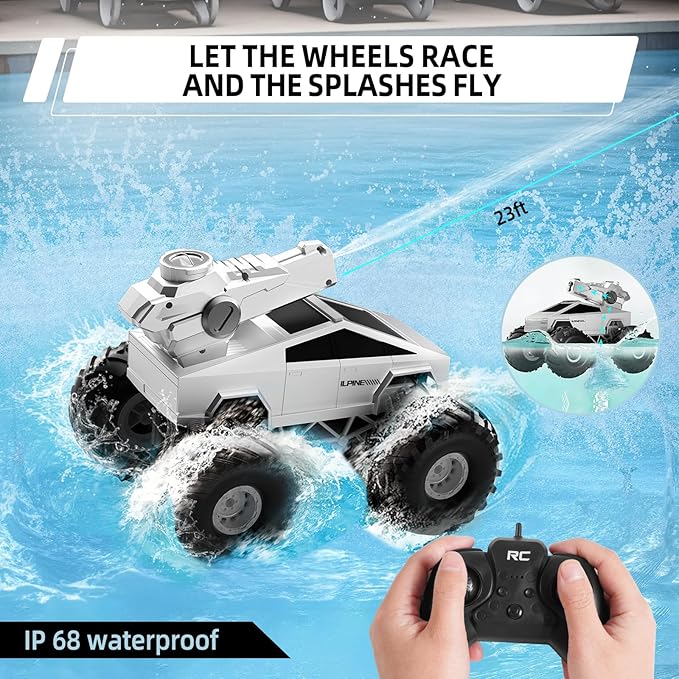 Remote Control Car RC Truck - 1:16 Amphibious Fast Car with Water Cannon and 2.4GHz Remote Control Max 22KM/H Speed 4WD Cyber Toy for All Terrain Waterproof Rc Boat Gift for Boys 6 7 8 9 10+