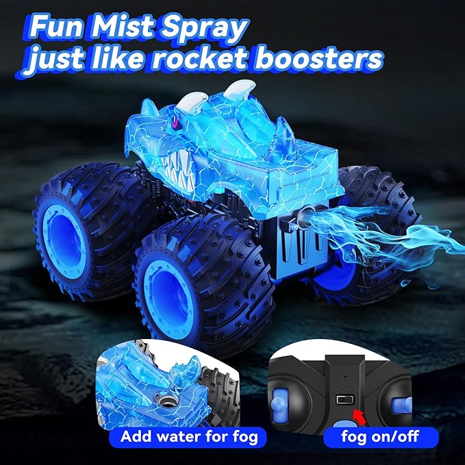 Remote Control Car 2.4GHz Monster Trucks Toys with Light Spray Birthday Gift for Kids 3 4 5 6 7 8 All Terrain RC Cars Toddler Toys for Boys Girls 3+ Year Old