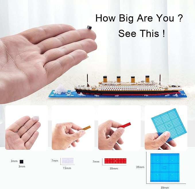 World Famous Titanic Micro Building Block Set Cruise Ship Micro Bricks Model Kit for Adults Ages of 14+ - 1872 PCS Great Gift