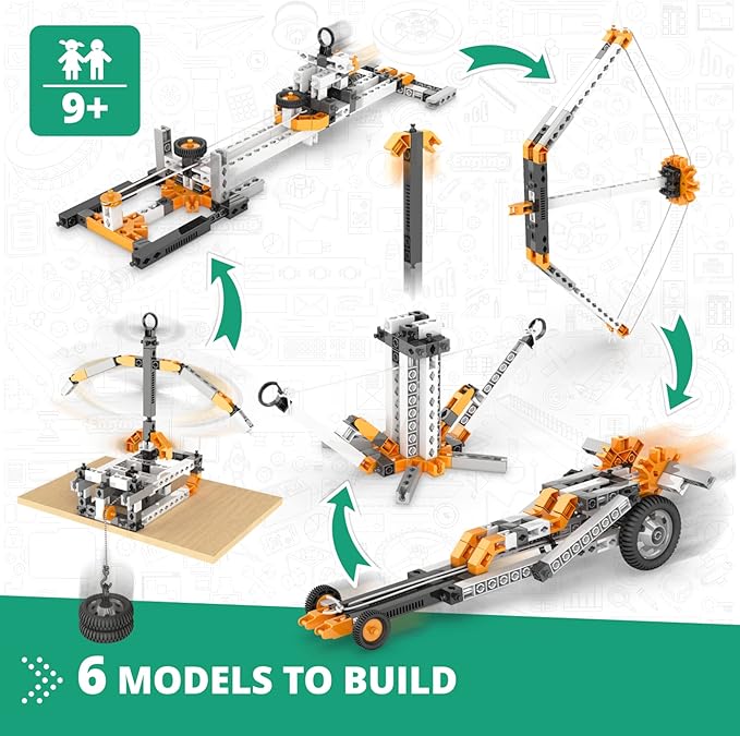 Engino STEM Toys Physics Laws: Inertia Friction &amp Circular Motion Engineering Kit for Kids 9+ Creative STEM Projects Gifts for Boys &amp Girls Building Toys (6 Model Options)