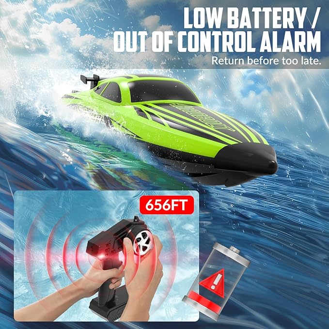 volantexrc Brushless RC Boats for Adults 30+MPH Fast Remote Control Boat with 2 Rechargeable Batteries for Lakes 30+ Mins Full Proportional Boats High Speed RC Boat for Adults (79705 Green)