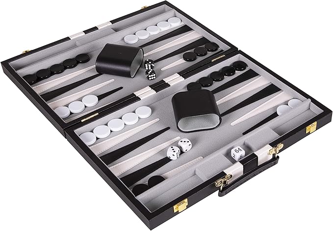 Premium Backgammon 11 Inches Small Black - Backgammon Sets for Adults and Kids - Leatherette Back Gammon Board Game Set - Travel Backgammon Set Board Encased with Accessories