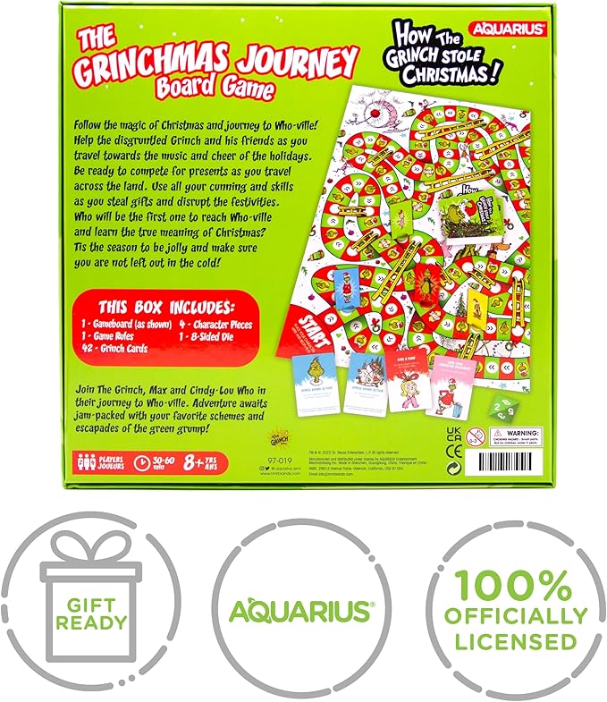 Aquarius Grinchmas Journey Board Game - Fun for Kids &amp Adults - Officially Licensed Dr Seuss Merchandise &amp Collectibles