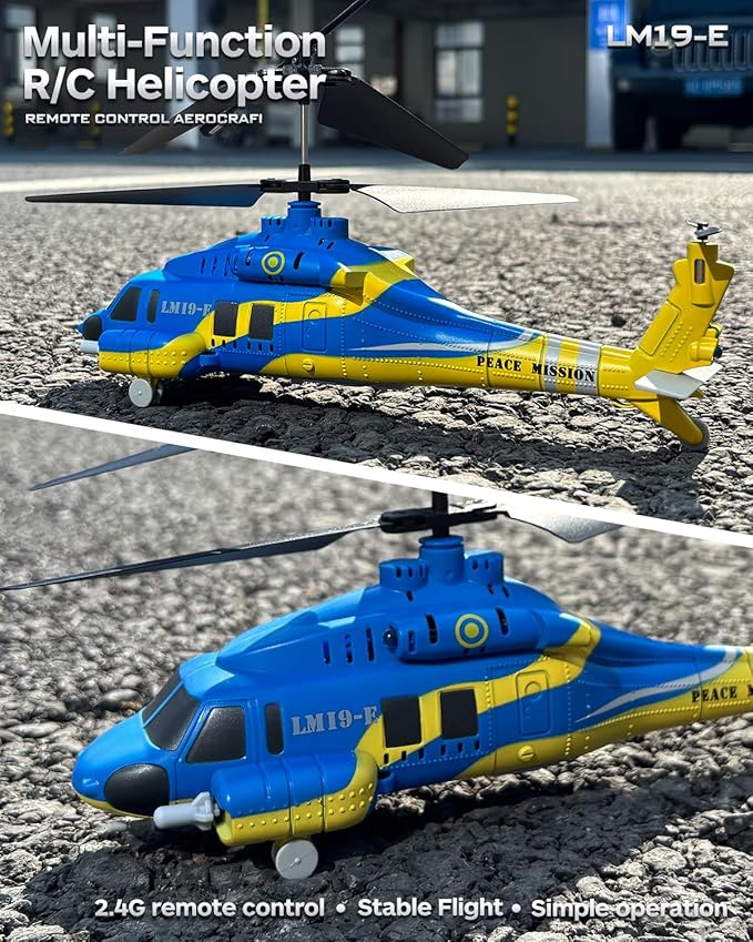 RC Helicopter with 10 Missiles 2.4GHz Army Remote Control Helicopter for Beginners and Adults Military Helicopter LED Lights Altitude Hold One-Key Take Off RC Toys (Blue)