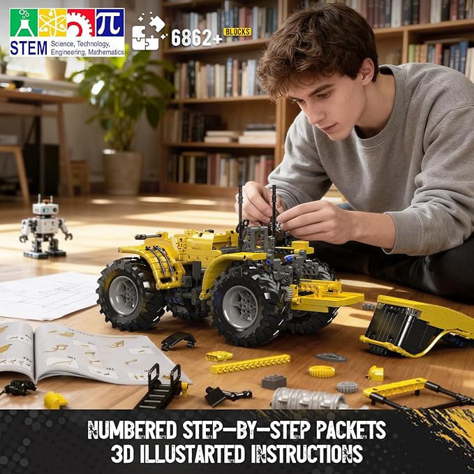 Mould King 17081 Tractor Technique Building Set 4x4 Toy Car Challenger Articuated Tractor Construction Vehicle Toys DIY Engineering Model Sets for Age 14+/Adult(1300 Pieces)