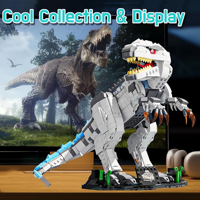 Light Up Dinosaur Building Block Sets Glowing Tyrannosaur Building Kits Construction Dino Educational Building Sets for Boy 6+ and Adult 23.6 Inch Big Size