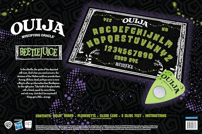 Ouija: Beetlejuice Inspired by Tim Burton’s Cult Classic Movie Collectible Classic Ouija Board Game with Green Planchette Officially Licensed Collectible and Merchandise 2-4 Players Ages 8+