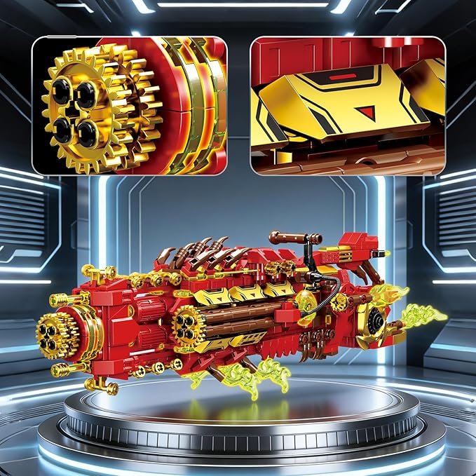 Armored Flaming Dragon Building Blocks Set Mechanical Style Red Dragon Model with Flame Details 3D Construction ToyIdeal Gift for Adults &amp Teens.
