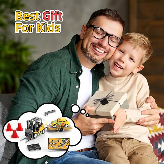 Mini RC Truck 1:64 Scale RC Forklift Toy Electric Vehicle with 2.4Ghz Remote Control 2 in 1 RC Cars Lift Fork &amp Hook with Lights &amp Sounds for 3 4 5 6 Year Old Boys Kids and Girls Birthday G