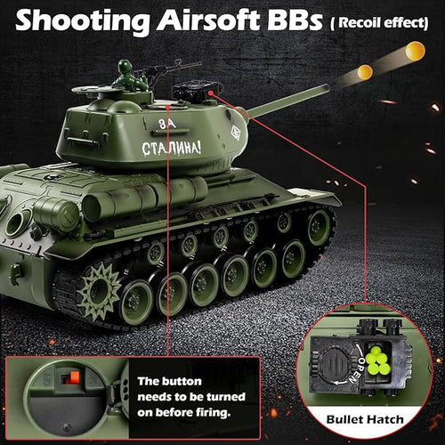1/18 Soviet Union T34 RC Tank 2.4G Metal Track Army Model Toy with Smoke Sound and Lights 165ft Remote Control All-Terrain Indoor Outdoor Toy for Kids &amp Adults
