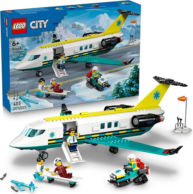 LEGO City Emergency Air Ambulance Airplane Building Toy for Kids - Pretend Play Rescue Airplane Model for Boys &amp Girls Ages 6+ - Building Blocks W/Hero Minifigures - Gift Idea for Birthdays - 604