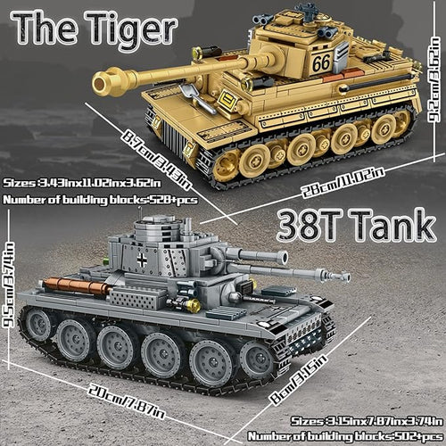 2 Piece Set of Building Block Toys 38T &amp Tiger Tank Building Sets(1000+ pcs)