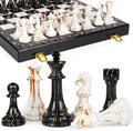 15 Large Chess Set for Adults with Weighted Acrylic Chess Pieces 3.5 King &amp Portable Folding Marbling Wooden Chess Board Travel Chess Sets Family Board Game Gift – Elegant Classic Chess Game