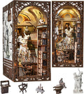 DIY Book Nook Library Kit Miniature Dollhouse Booknook Kit 3D Wooden Puzzle Bookend Bookshelf with LED Light for Teens and Adults (Bernini's Sculpture Workshop)