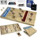 Large 23 inches Horse Racing Board Game with 11 Luxury Metal Numbered Horses Foldable Wood Horse Race Board Game with 2 Sets of Dice 2 Boxes of Cards 80pc Poker Chips for Parties and Gambling