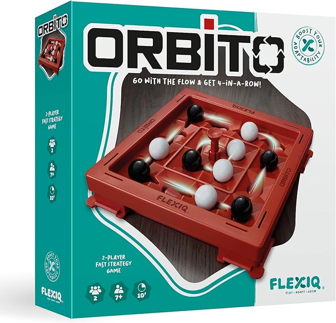 Orbito from Flex IQ 2 Player Strategy Games for Family Gatherings Great for Kids Games Includes 1 Game Board with Orbito Button 8 White Marbles and 8 Black Marbles