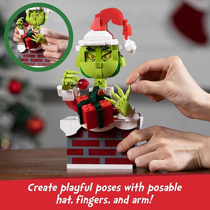 Brickcraft The Grinch Building Set 504 PCS Christmas Toy Kit for Kids &amp Adults 8+ Movable Hands Arm &amp Hat Holiday Collectible Display Model Fun Xmas Gift Idea for Grinch Fans &amp Builder