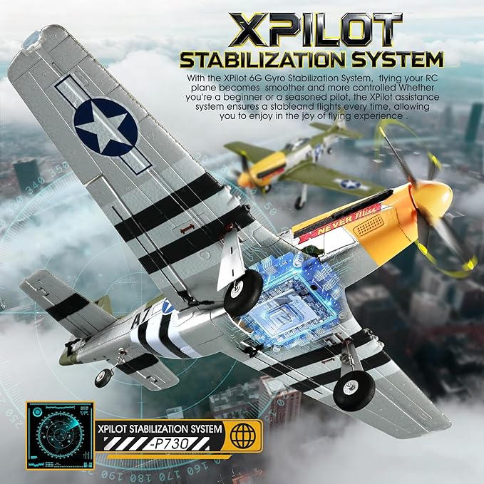 RC Plane 5 Channel P51D Mustang 510mm RC Airplane with 3D Aerobatic and 6-Axis Gyro 1406 Brushless 2.4GHz Radio RC Planes for Adult and Beginners with Spare Propeller (Regular Version- 1 Battery)