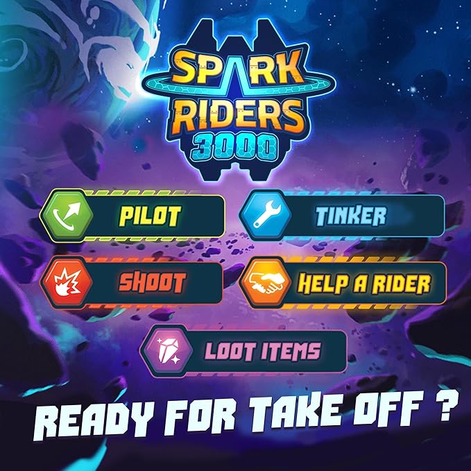 SAVANA Spark Riders 3000 - Rider Edition - Sci-Fi Survival Board Game | Pilot Repair &amp Fight Aliens with The Interactive App | 1–4 Players Ages 10+ 60 Min Playtime | Solo &amp Team Strategy Ga