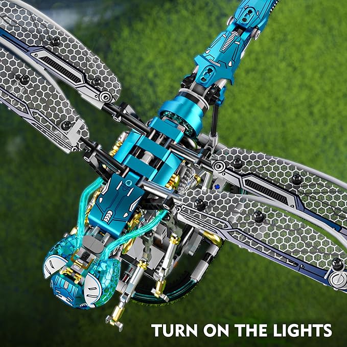 Mechanical Dragonfly Building Blocks for Adults Compatible with Lego Insect Animal World Model with Light &amp Display Stand Educational STEM Toys for Teens Home or Office Décor (866PCS)