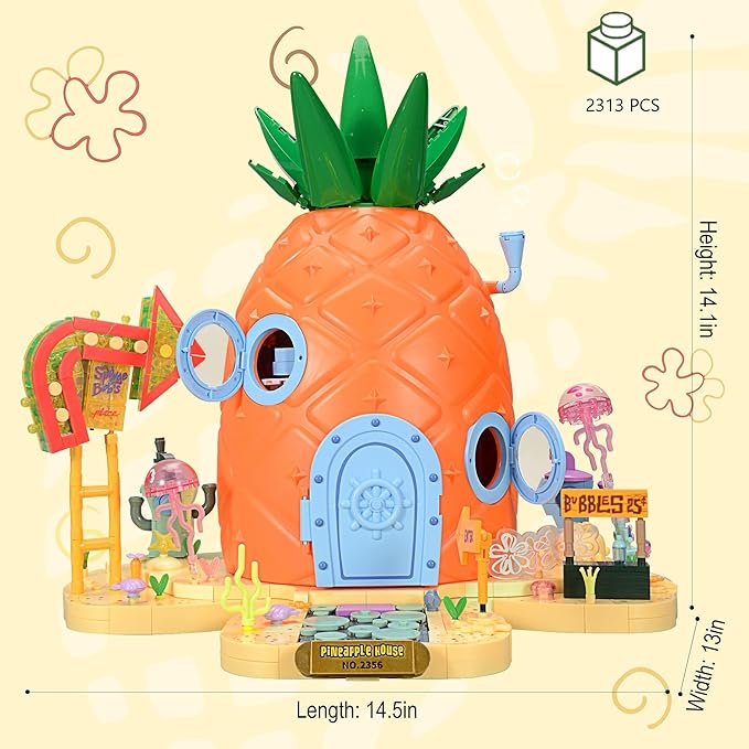 Toy Building Brick Blocks Toys Sets Display Box kit Action Figures Pineapple House Patrick Stone Star Home for Boys and Girls Kids Age 2-4 3-5 5-7 8-12 Fans Gift (2313 pcs)