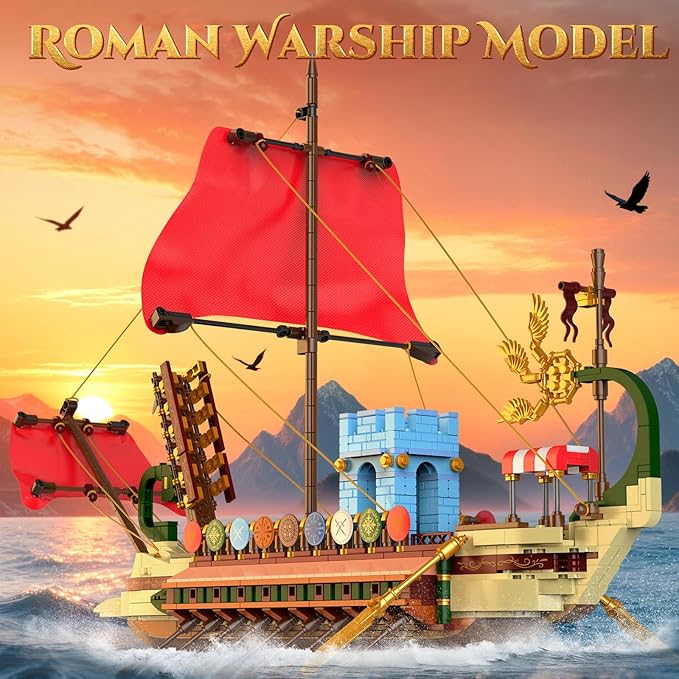 Mould King Ship Model Building Sets Collectible Display Vintage Ship Toys for Adults 10156 Classic Creative Ancient Roman Warship Model Christmas Birthday Gifts for Teens 14+ (1466 Pcs)