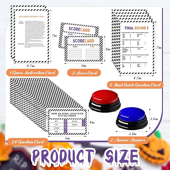 Halloween Party Friendly Feud Game with 2 Answer Buzzers Team Building Feud Cards for Holiday Game Night Fun Trivia Quiz for Groups Office Class