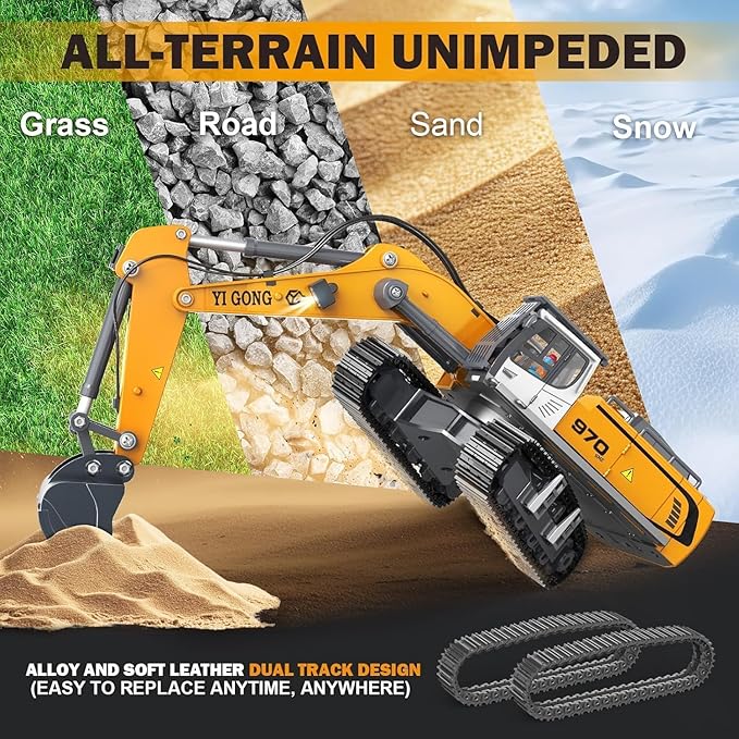 Adult Metal Mini 1:50 Remote Control Excavator is a Screw-Driven Excavator that Comes with Two Batteries and a Carrying case. It's an for Model Enthusiasts and Children