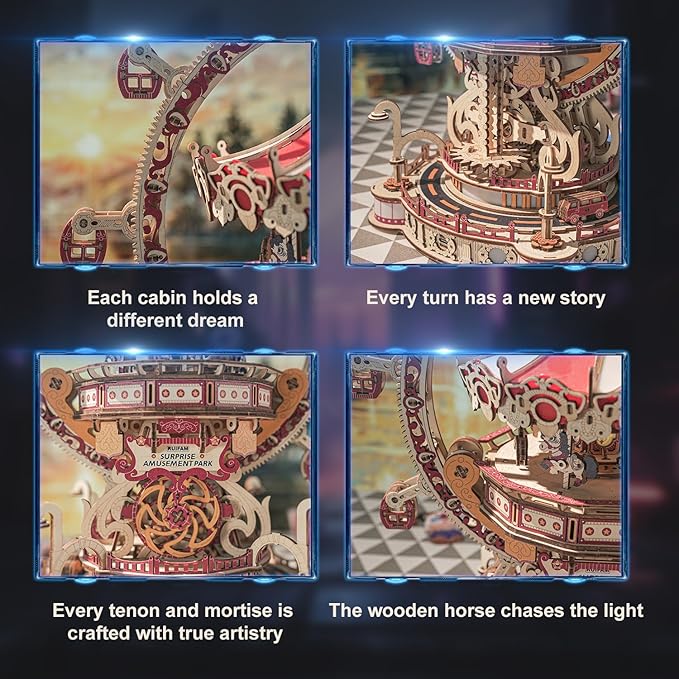 3D Puzzles for Adults Wooden 3D Puzzle Model Surprise Amusement Park Music Box Toys Building Kits DIY Wood Crafts Cool Toy Hobbies for Men Women Creative Assembly Gifts