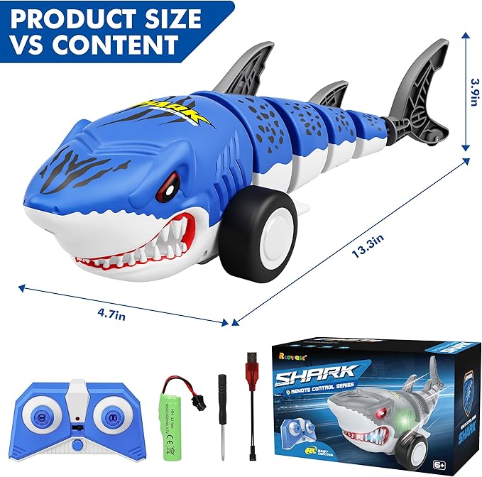 Remote Control Shark Car Toys for Kids2.4GHz RC Cars Simulation Shark with Cool Light 360° Stunt Drift &amp Most TerrainsOutdoor Toys for Birthday for 678910-12 Boys Girls