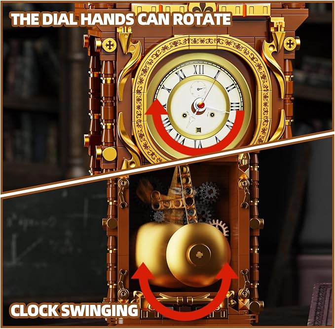 Retro Pendulum Clock Building Block SetA Toy with Real Clock Function and Linked Mechanical PendulumBetter Gift for Adults Teens Kids