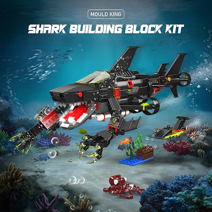 Mould King Shark Building Block Set Ideas Movable Ocean Animal Sea Fish Building Toy Home Decor Gift for Adult 1031 PCS