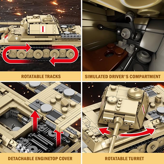 Reobrix Pudel Tank Building Block Set for Adult WW2 Military German Tank Model Set 77034 World of Tanks Authorized Products MilitaryToys Building Set for Military Fans Boys Kids Age 14+ (969PCS)