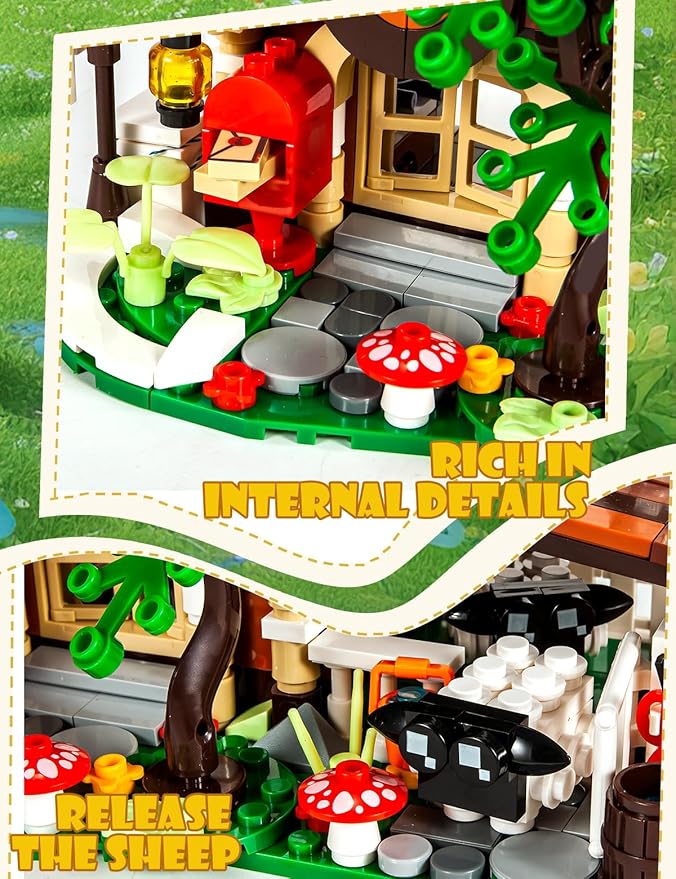 SEMKY City Series Farm House Building Blocks Set with LED Lights (610Pieces) Creative Farm House Model Gifts for Kid and Adult