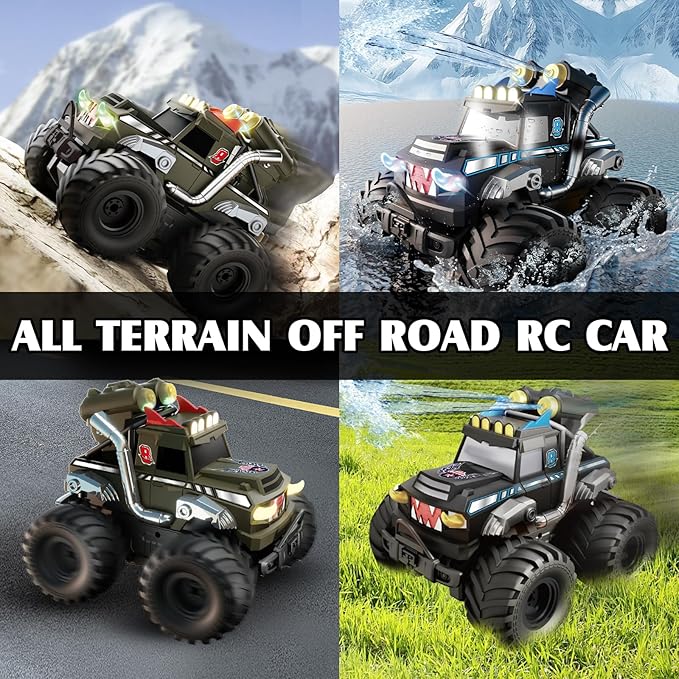 Dual Remote Control RC Car with Magic Gesture Wristband &amp 40+ Min Play 1:18 Fully Submersible Waterproof All Terrain 4WD Monster Truck Amphibious Toy Crawler Gift for Boys Girls Ages 6-12-Green