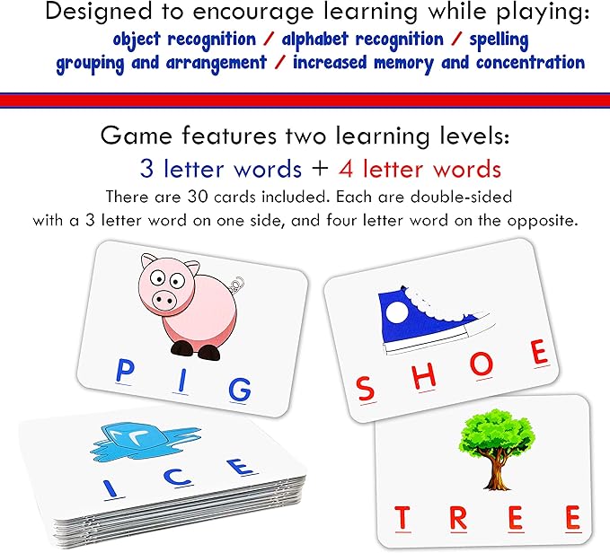 Little Treasures Matching Letter Game Teaches Word Recognition Spelling and Increases Memory 3 Years and Up