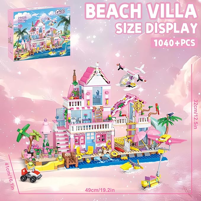 Beach Villa Building Block Set Deluxe 2-Story Vacation Resort with Pool Palm Trees &amp Fun Details STEM Toy for Kids Teens
